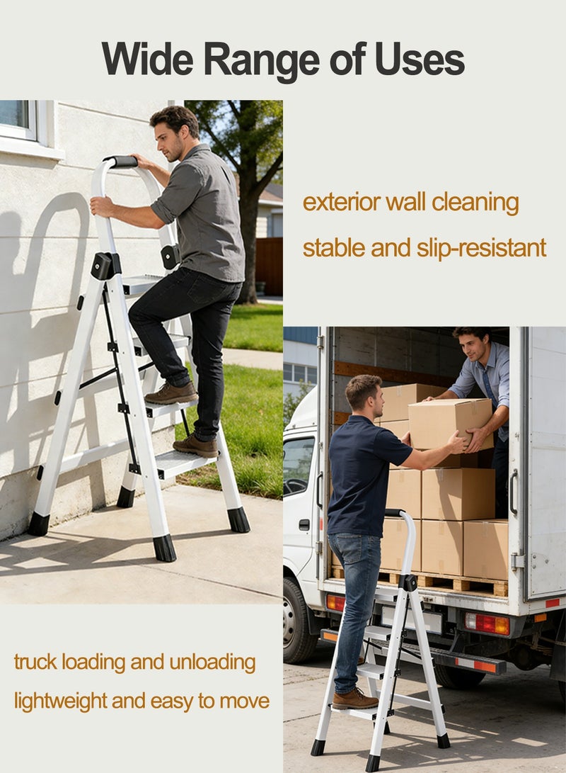 CUBEXELL Foldable Ladder 4 Steps,Home Ladder Folding Step Stool with Wide Anti-Slip Pedal Durable Aluminum Alloy Frame Adults Folding Sturdy Steel Ladder for Home Kitchen Garden Office - Image 4